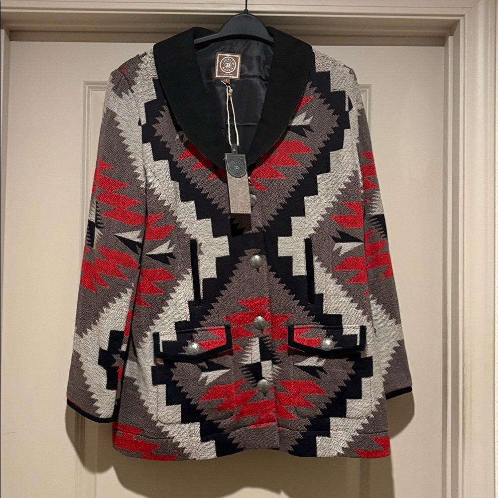 Double D Ranch Women's Blazer with Black and Red Geometric Design - Picture 1 of 6